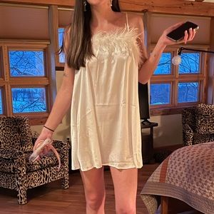 Feather Trim Satin Nighty